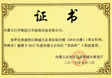 巨海城八區南區綜合樓6#辦公樓草原杯質量獎