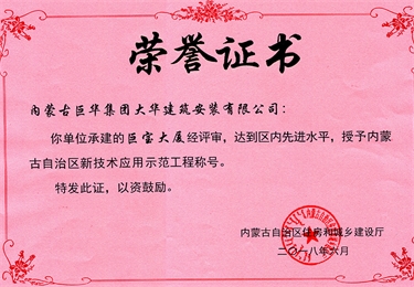 巨寶大廈項(xiàng)目授予自治區(qū)新支術(shù)應(yīng)用示范工程